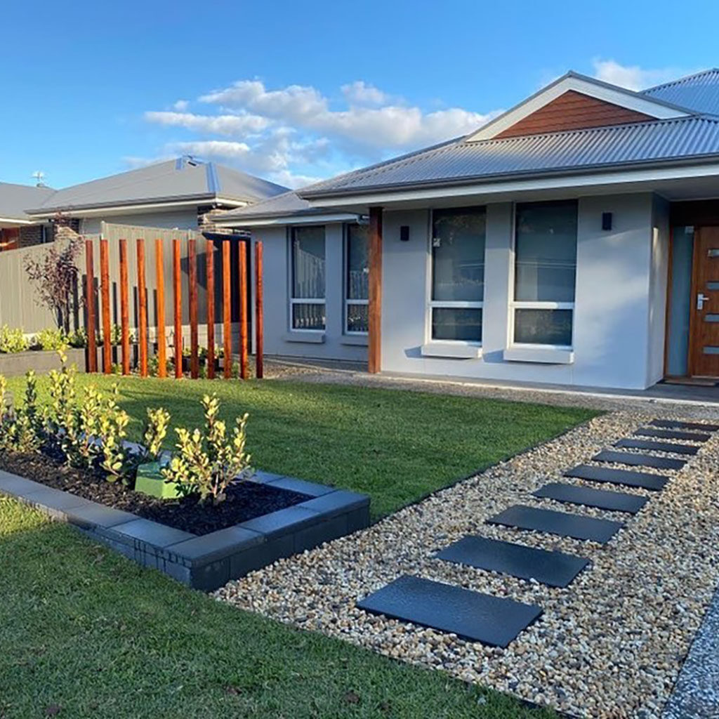 After Front Yard step stones and garden walling