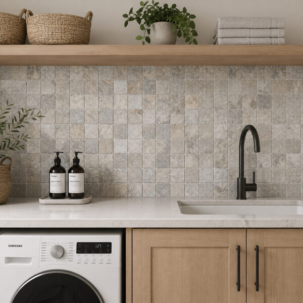Travertine Tile 100x100 Laundry Splashback Tiles Silver